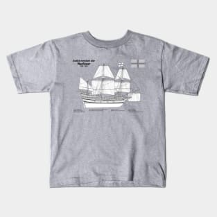 Mayflower plans. America 17th century Pilgrims ship - SBpng Kids T-Shirt